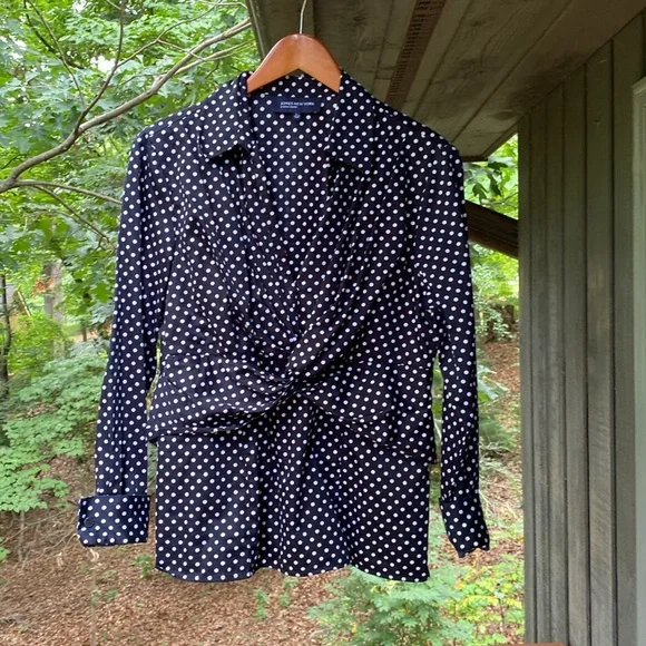 Jones New York signature Knot Front Blouse polkadot white on black size L cotton - Picture 7 of 11